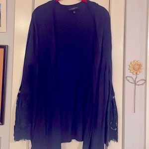 EUC Lane Bryant Navy Blue Bell Sleeve Cardigan With Lace Sleeves